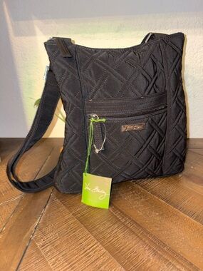 Vera Bradley Black Quilted Crossbody Bag Classic Solid Travel Purse NWT